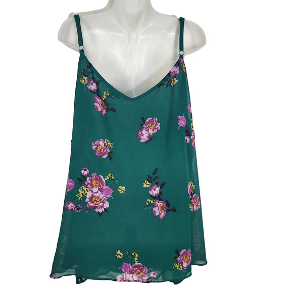 Torrid Womens Cami Size 4X Sophie Chiffon Double Layer Swing Blouse Green Floral - Picture 2 of 10